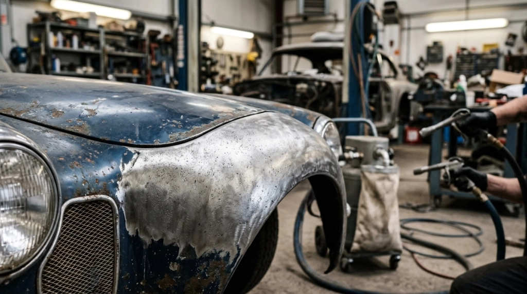 Restauration automobile et fer forgé : le décapage du métal par aérogommage en 2026